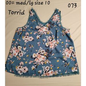 TORRID Blue Floral Print V-Neck Tank Top Size 10 Women's Size 00 Spring Summer